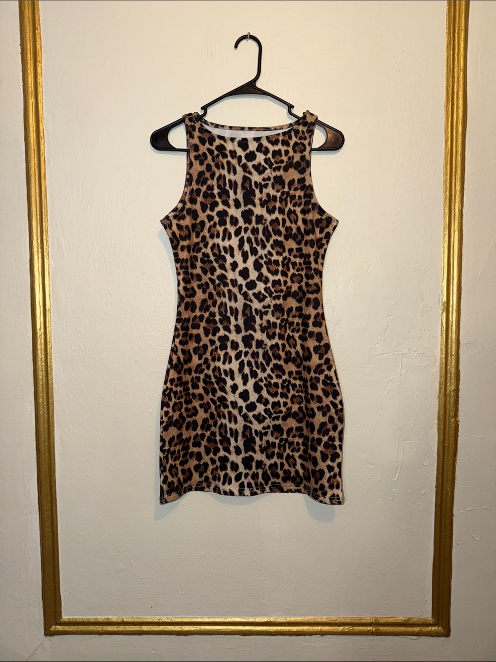 Leopard Print Sleeveless Mini Dress - Brown